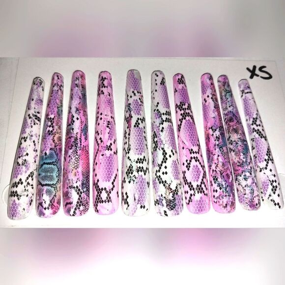 Hand crafted custom print 10pc 3xl acrylic press on nails sz XS - Picture 4 of 6